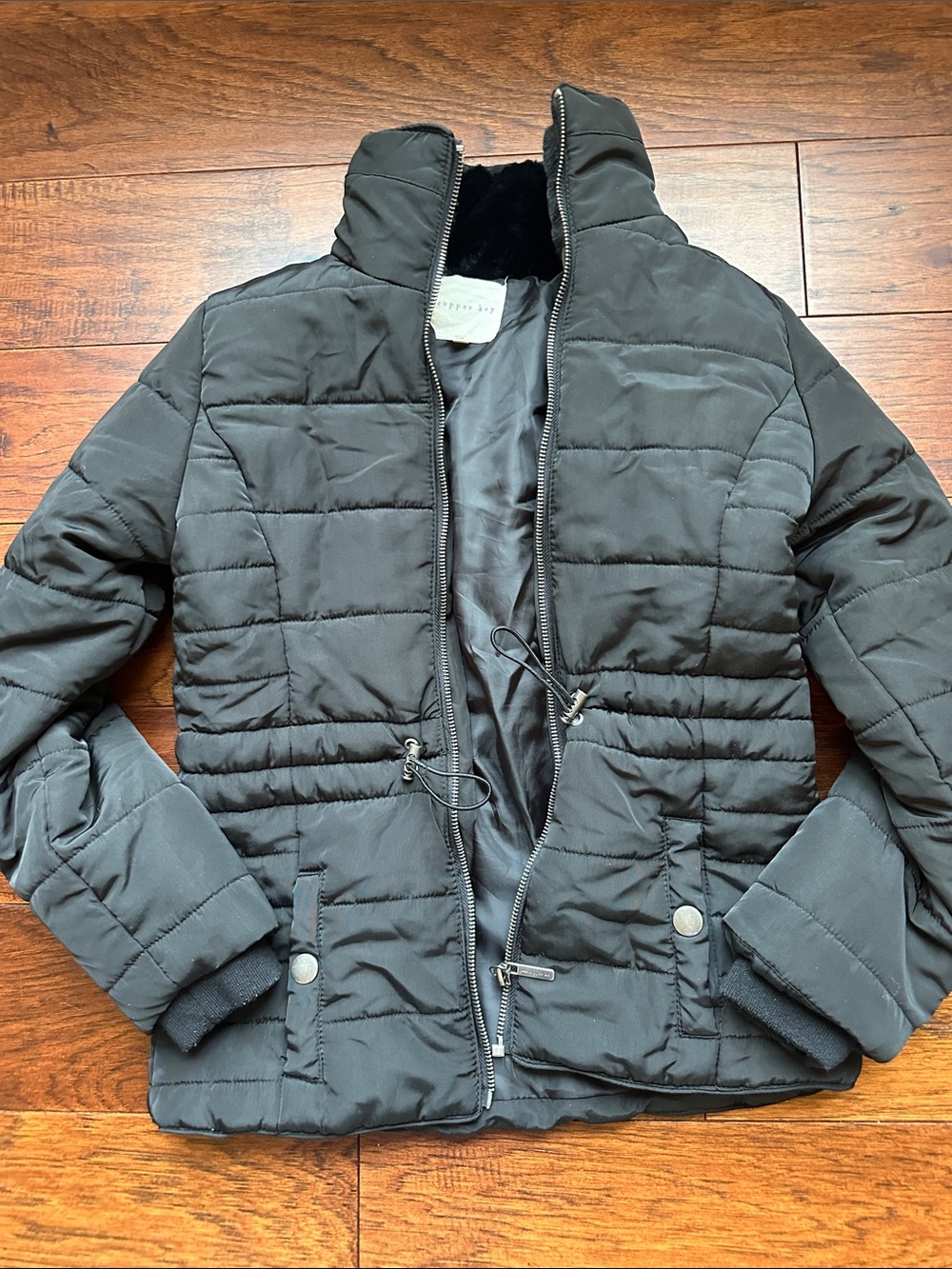 Copper Key Black Quilted Jacket with Zip Detail